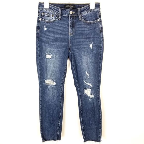 Judy Blue Women Beverly Vintage Relaxed Fit Jeans Size 27 Blue Distressed Crop - Picture 1 of 8